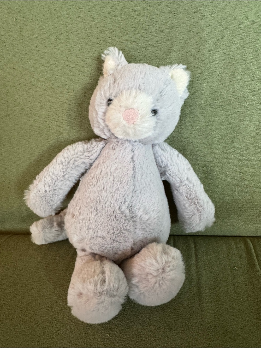 Jellycat Soft Grey Kitten Plush with Cream Accents and Pink Nose